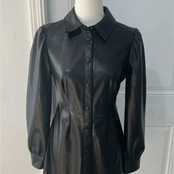 green emerald velvet dress Isak Woven Faux Leather Mini Dress Black main image 0